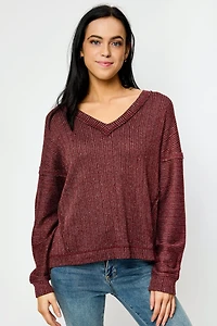 Oversized Ribbed V-Neck Sweater