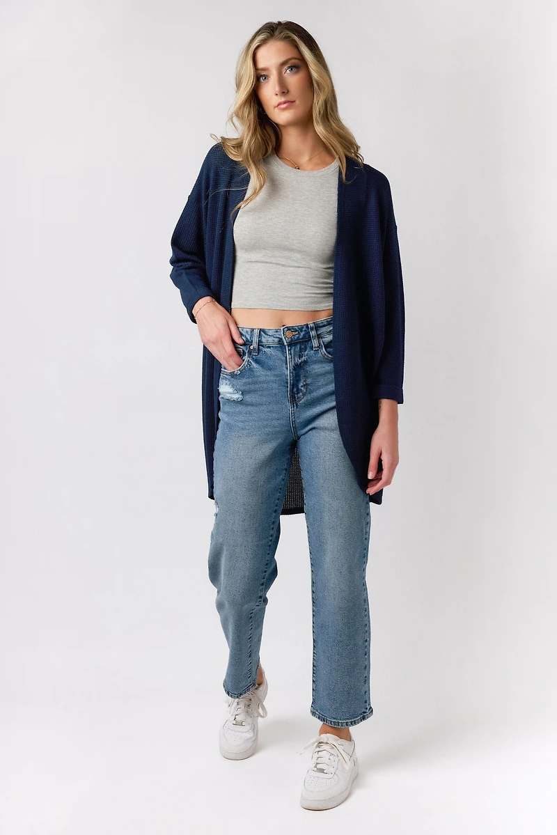 Lightweight 3/4 Sleeve Waffle Knit Cardigan