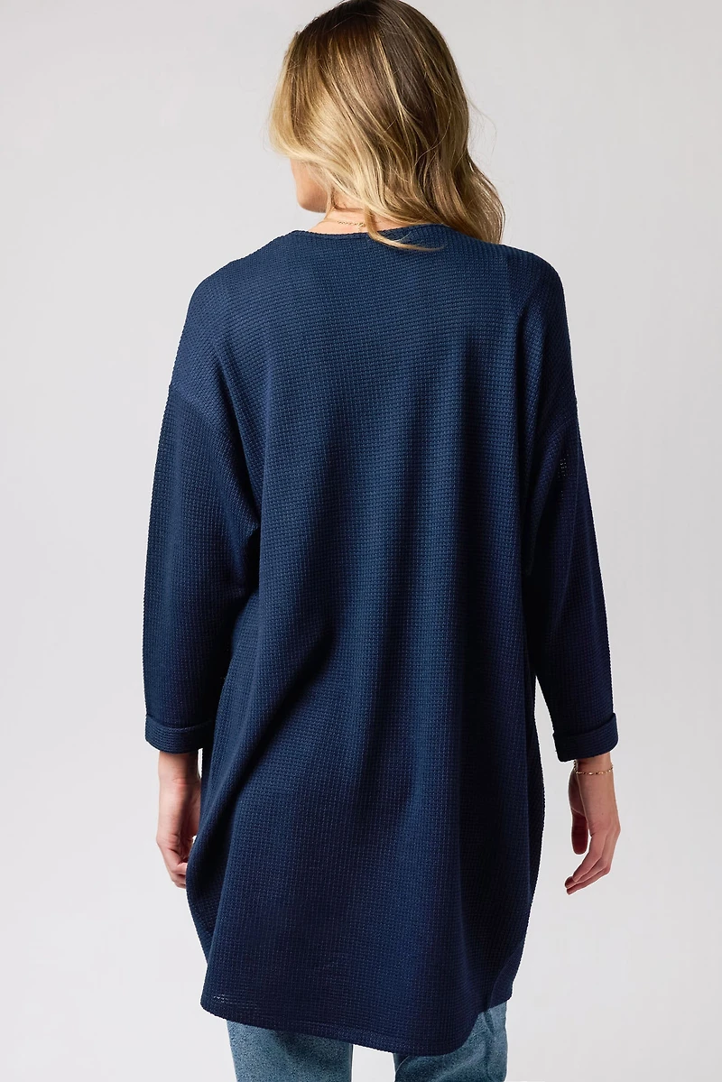 Lightweight 3/4 Sleeve Waffle Knit Cardigan
