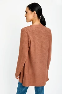 Brushed Stripe Long-Sleeve Open Cardigan