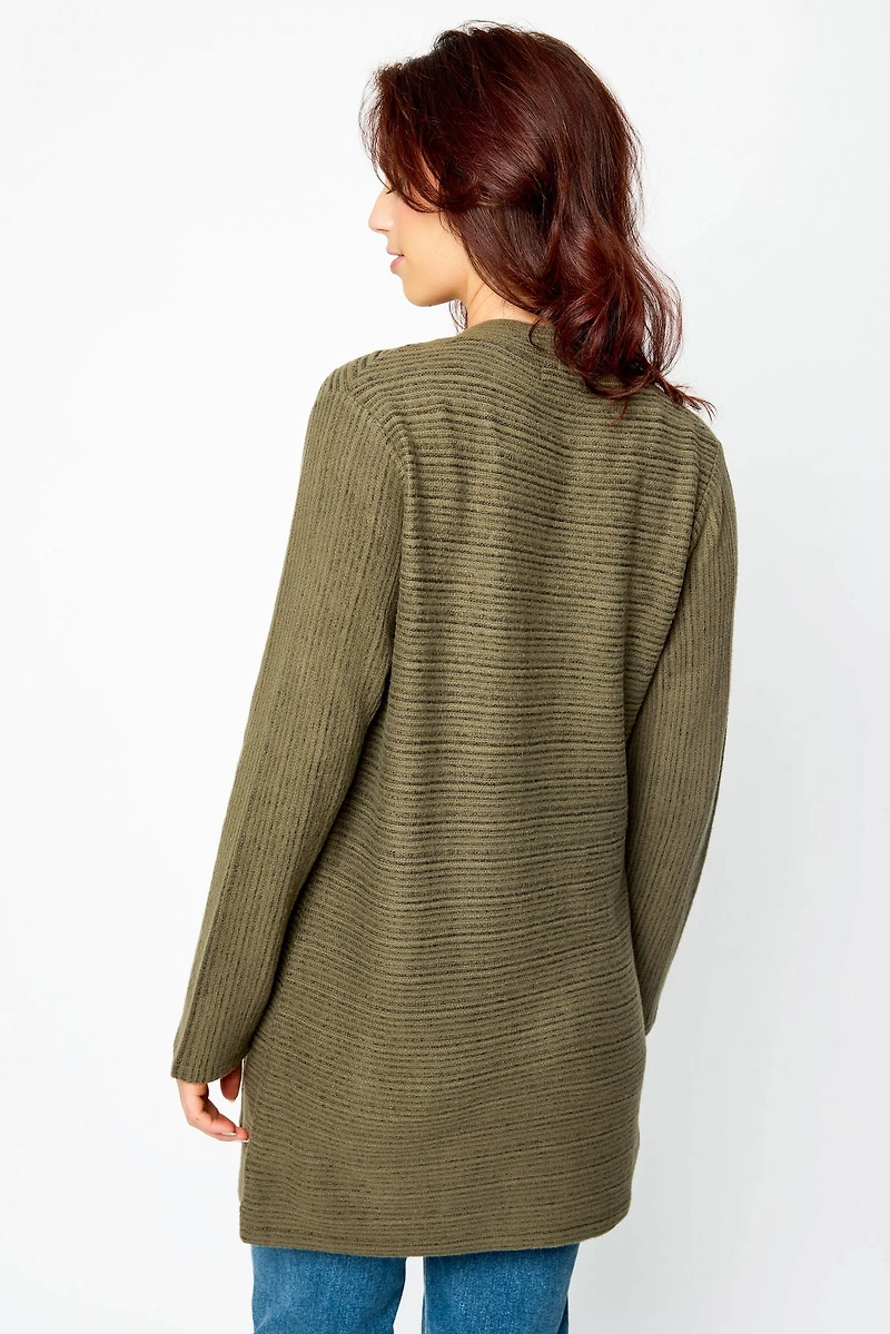 Brushed Stripe Long-Sleeve Open Cardigan
