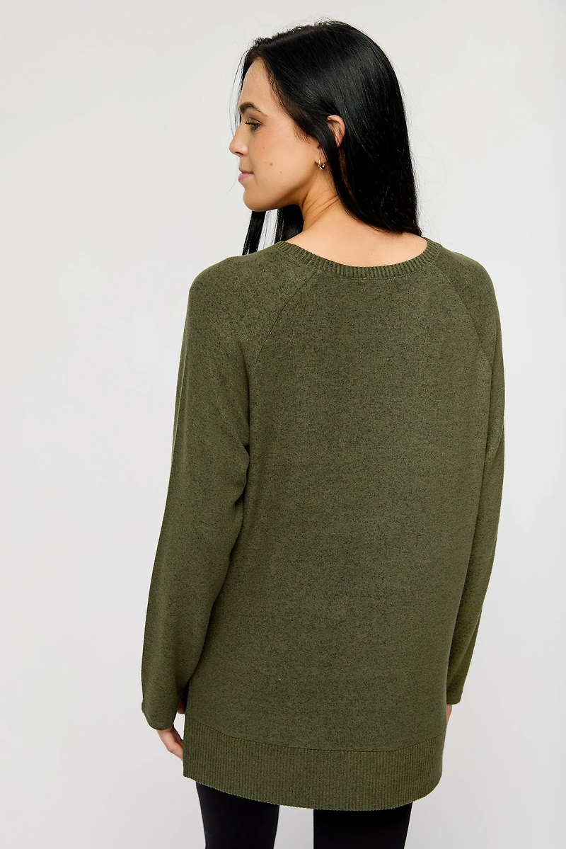 Crew-Neck Long Sleeve High-Low Sweater