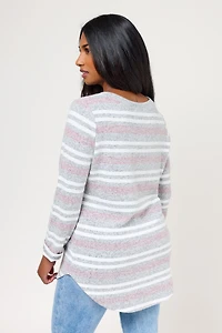 Supersoft Striped Scoop Neck 3/4 Sleeve Top