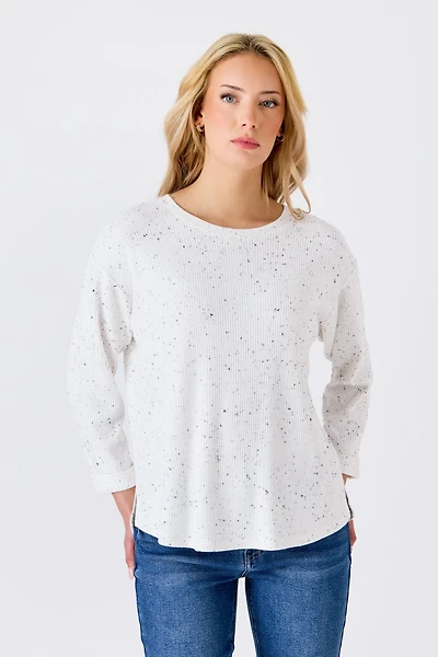 Speckled Ribbed Hacci 3/4 Sleeve Sweater