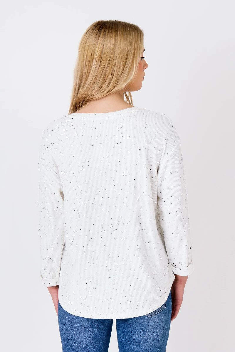 Speckled Ribbed Hacci 3/4 Sleeve Sweater