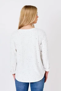 Speckled Ribbed Hacci 3/4 Sleeve Sweater