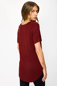 Short Sleeve V-Neck Tee with Shirttail Hem