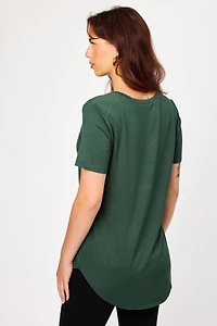 Short Sleeve V-Neck Tee with Shirttail Hem
