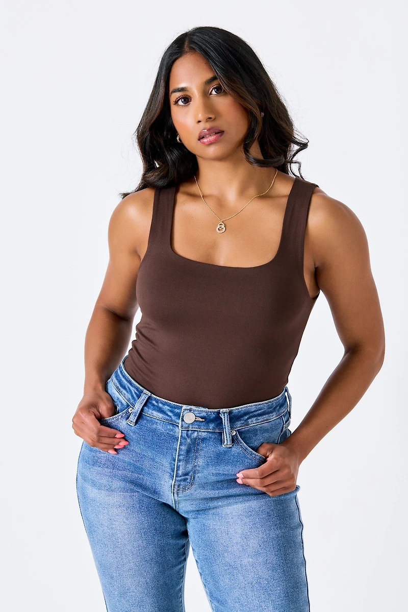 Brushed Double Layer Square Neck Tank