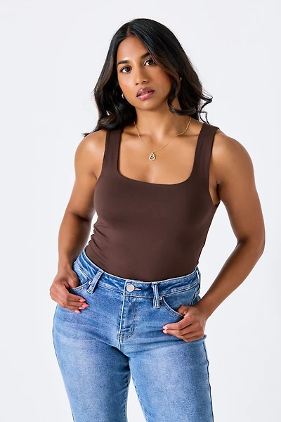 Brushed Double Layer Square Neck Tank