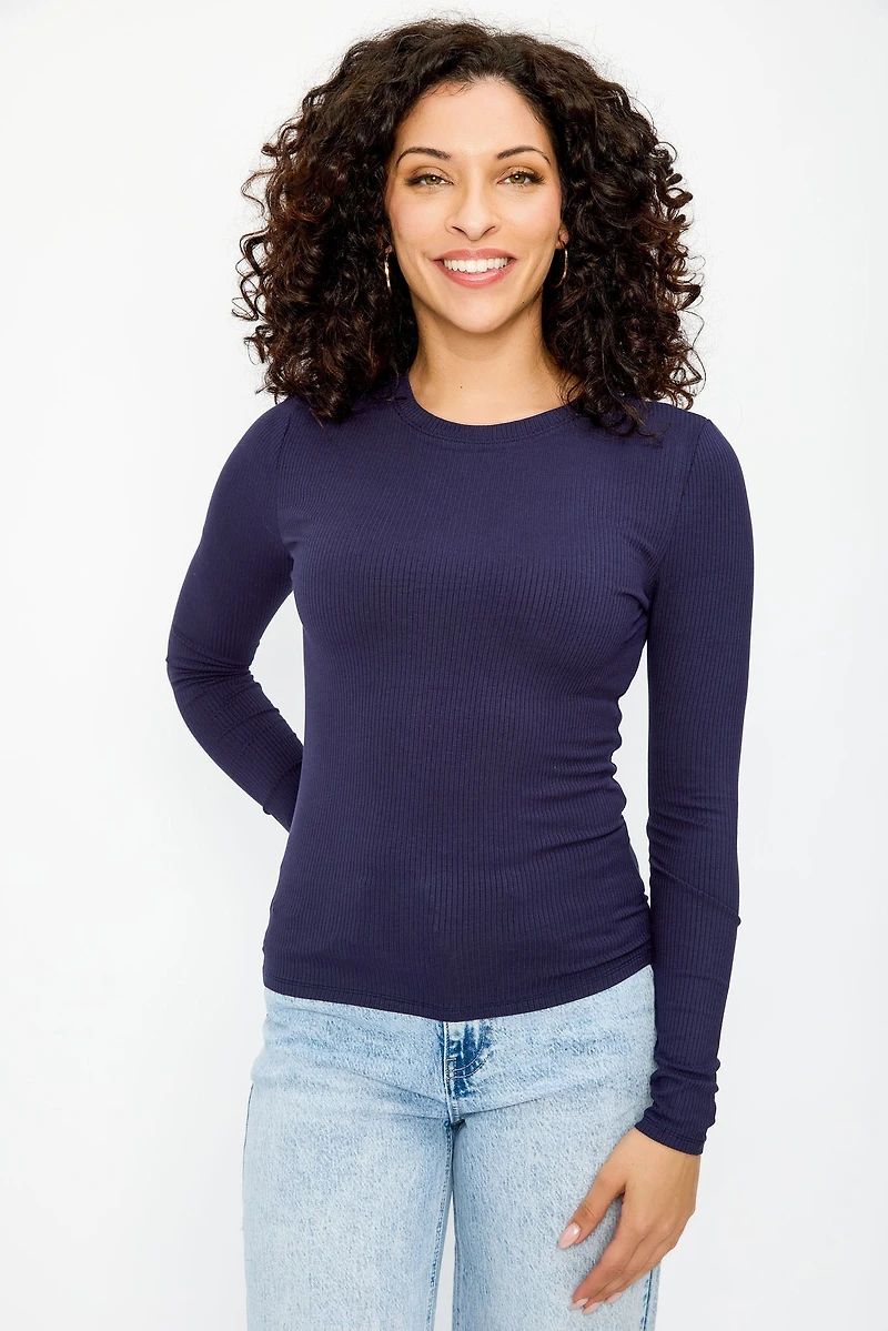 Ribbed Long Sleeve Crewneck Top