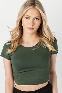 Short Sleeve Open Back Crewneck Tee