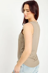 Ribbed Crew-Neck Long-Length Tank Top