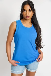 Ribbed Crew-Neck Long-Length Tank Top