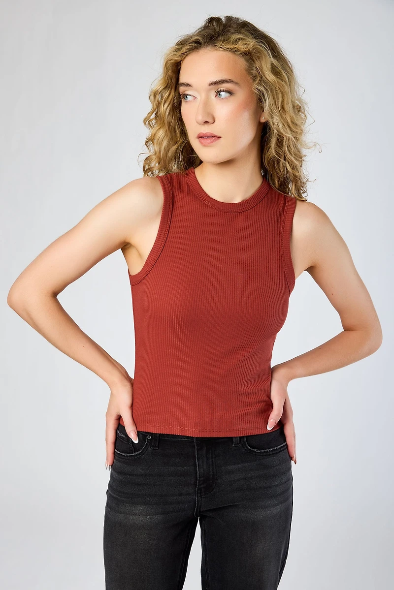 Ribbed Crew-Neck Tank Top