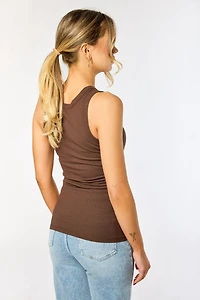 Ribbed High-Neck Long-Length Tank Top