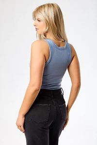 Ribbed High-Neck Long-Length Tank Top