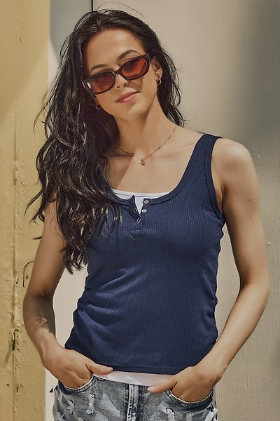Ribbed Henley Tank Top