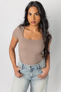 Ribbed Square-Neck Tee