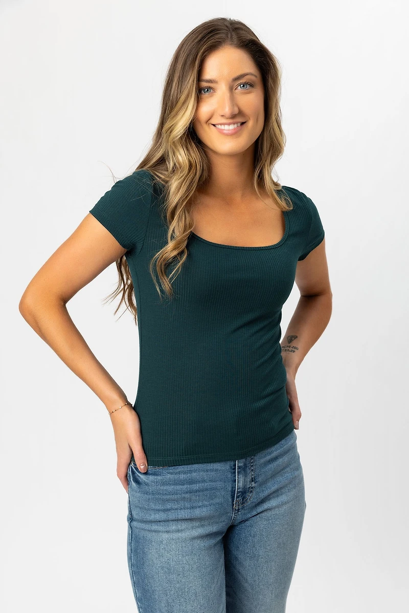 Ribbed Square-Neck Tee