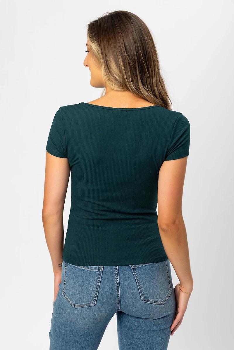 Ribbed Square-Neck Tee