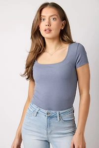 Ribbed Square-Neck Tee