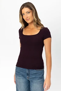 Ribbed Square-Neck Tee
