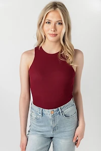 Ribbed Double-Layer High-Neck Tank Top