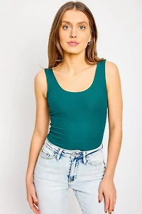 Ribbed Double-Layer Scoop-Neck Tank Top