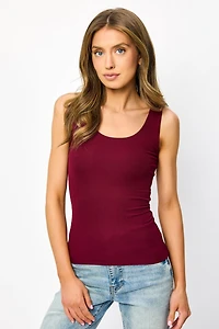 Ribbed Double-Layer Scoop-Neck Tank Top