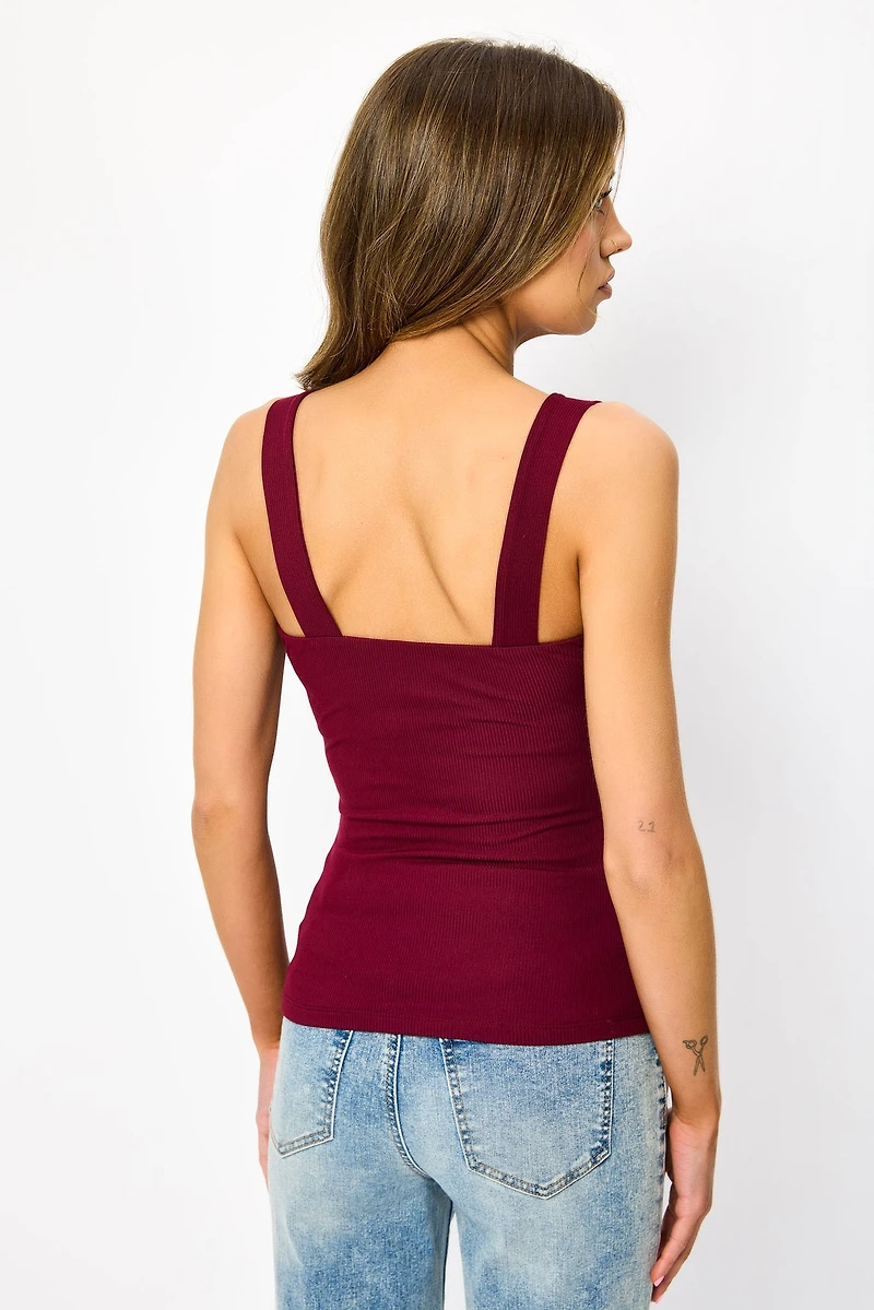 Ribbed Double-Layer Scoop-Neck Tank Top