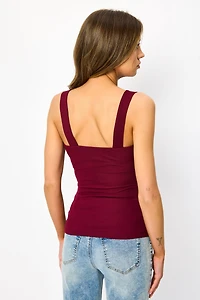 Ribbed Double-Layer Scoop-Neck Tank Top