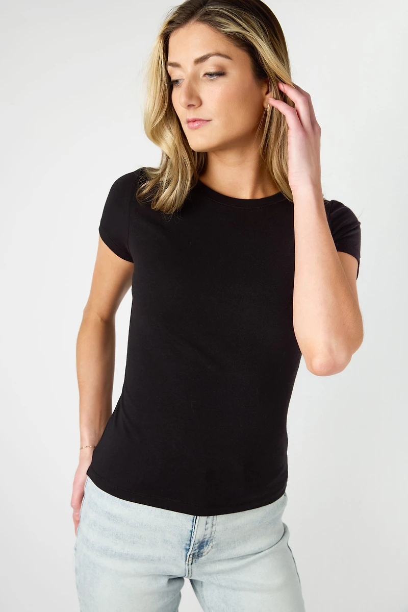 Basic Cap-Sleeve Crew-Neck Tee