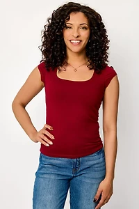 Cap-Sleeve Square-Neck Tee