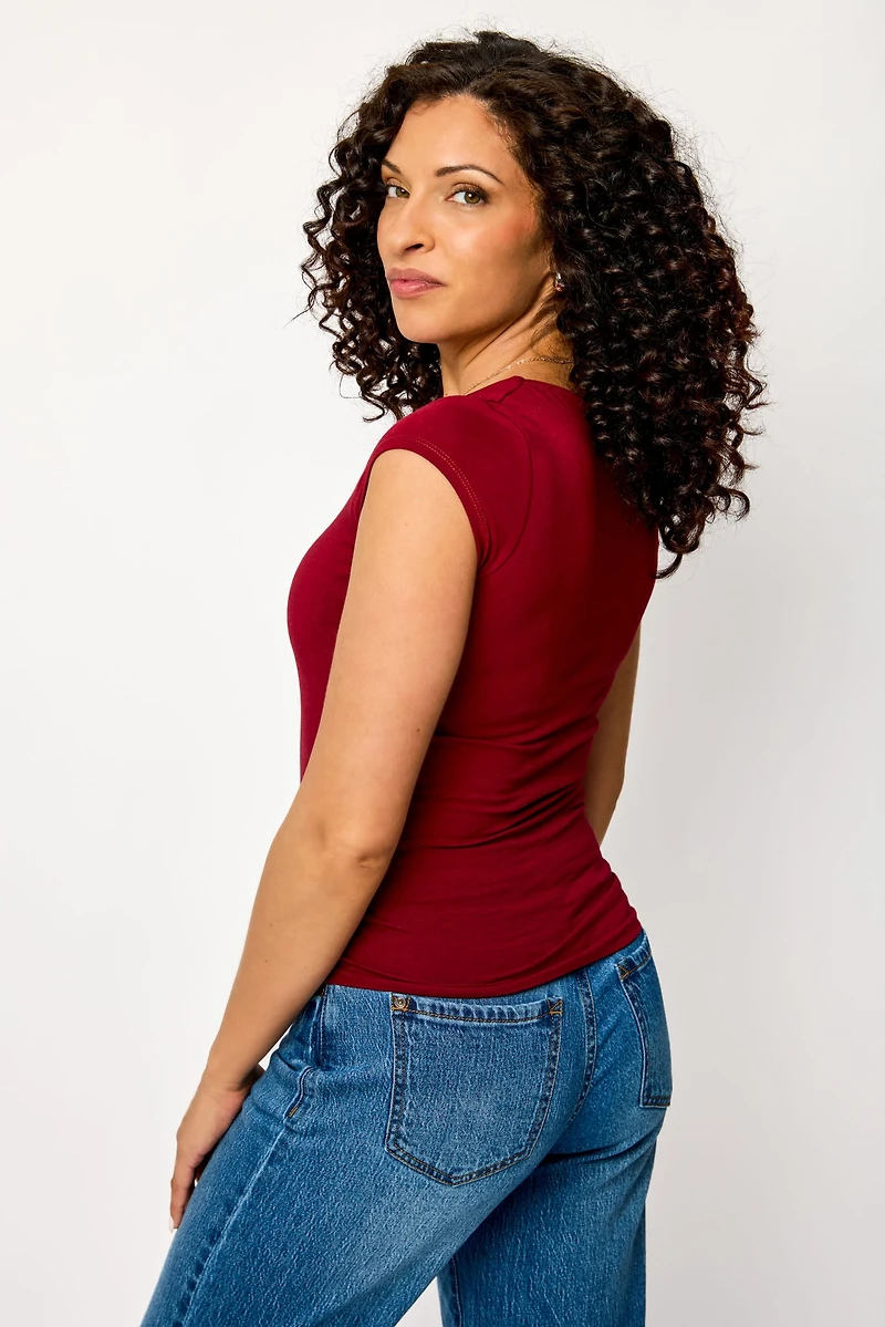 Cap-Sleeve Square-Neck Tee