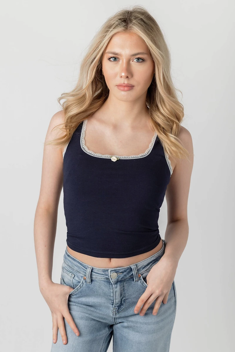 Lace Trim  Square-Neck Tank Top