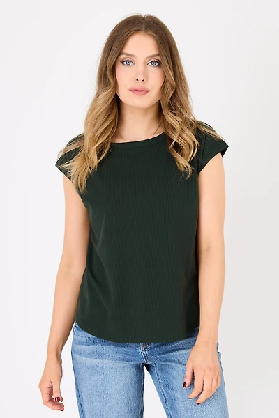 Ribbed Cap-Sleeve Tee