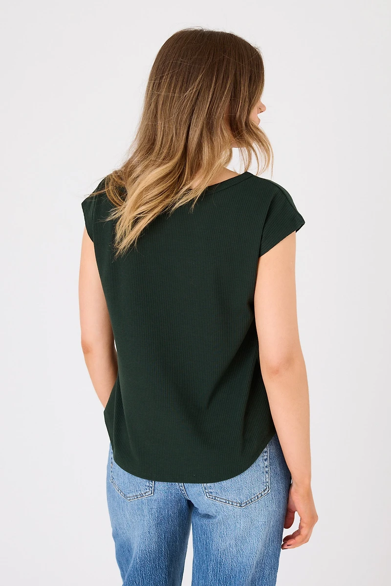 Ribbed Cap-Sleeve Tee