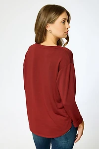 French Terry Crew-Neck 3/4 Sleeve Sweatshirt with Side Slits