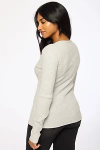 Waffle-Knit Long-Sleeve Crew-Neck Tee
