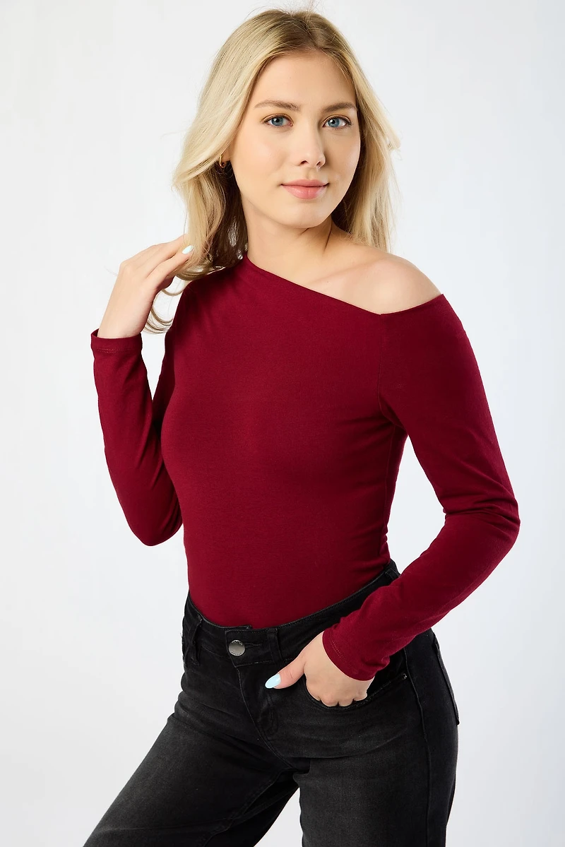 Asymmetrical Neckline Long-Sleeve Tee