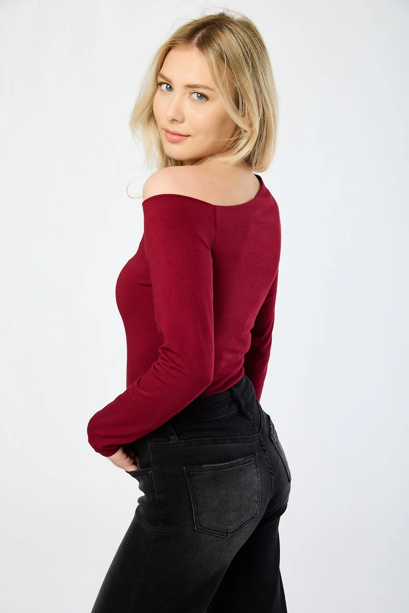 Asymmetrical Neckline Long-Sleeve Tee