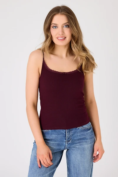 Ribbed Lace Trim Rosette Cami