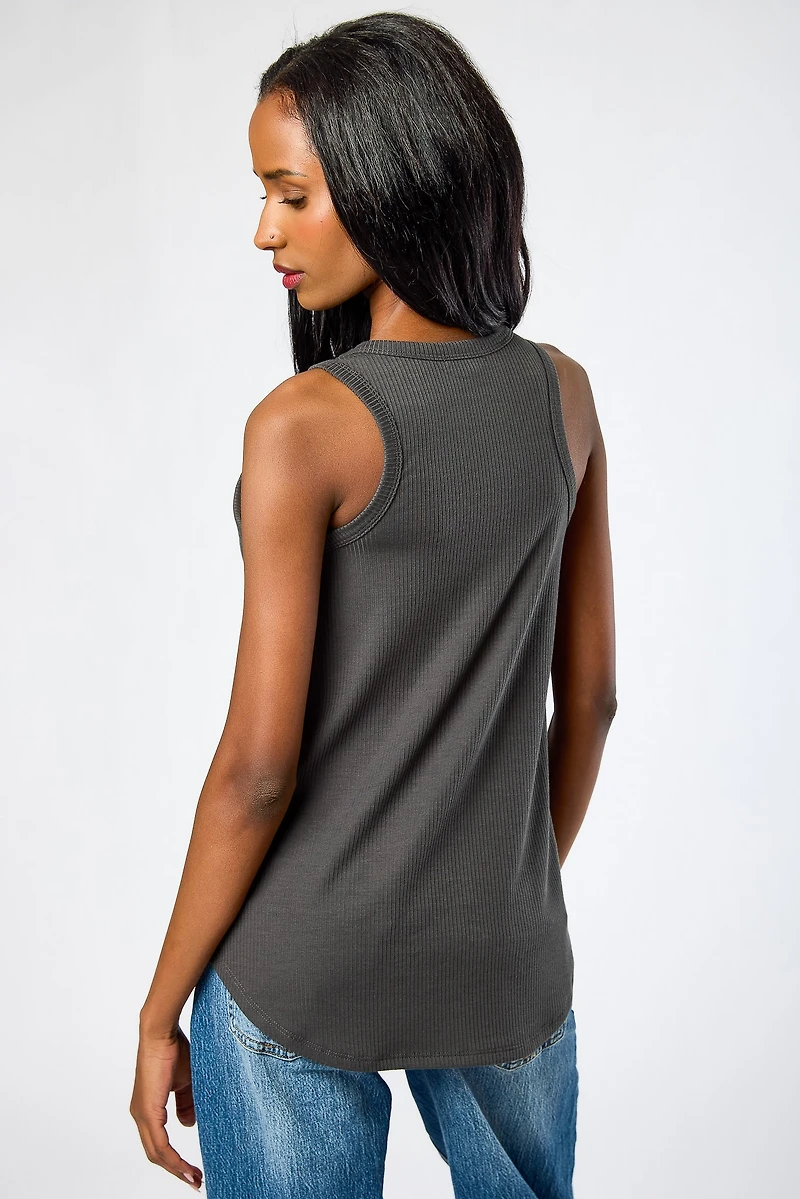 Ribbed Crew-Neck Sleeveless Swing Tunic