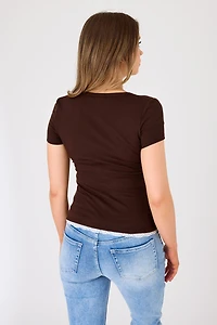 Ribbed Lace-Trim Henley Top
