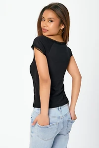 Off-The-Shoulder Cap-Sleeve Tee with Lace Trim