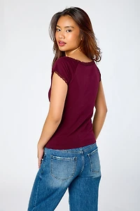 Off-The-Shoulder Cap-Sleeve Tee with Lace Trim