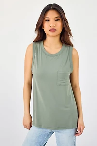 Brushed Scoop-Neck Tank with Pocket