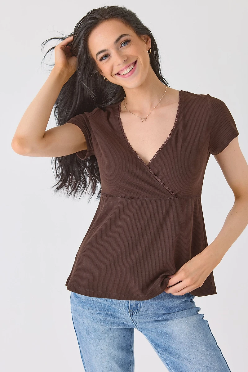 Ribbed Crossover Babydoll Top
