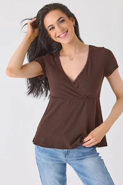 Ribbed Crossover Babydoll Top